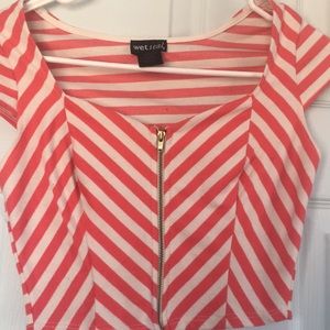 zip up striped crop top
